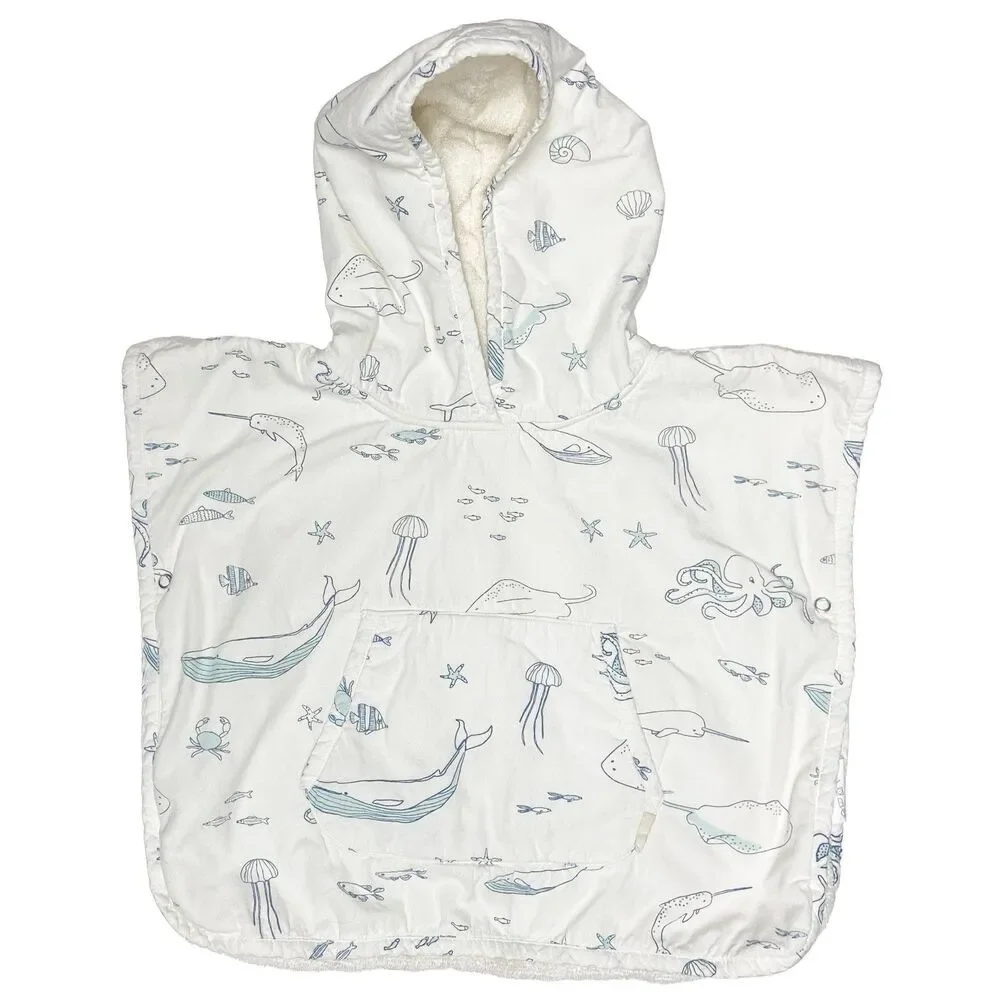 Pehr Baby Organic Cotton Hooded Towel Poncho Size 12-24 Months Life Aquatic
